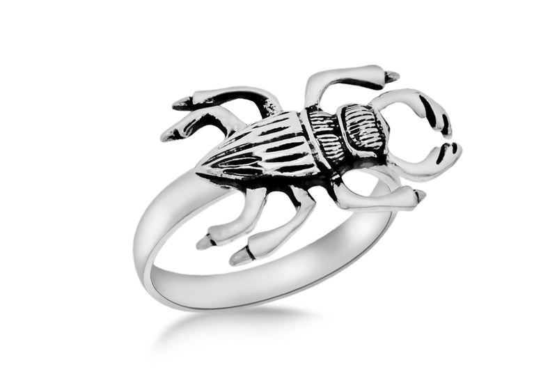 Sterling Silver Oxidised Stag Beetle Ring 