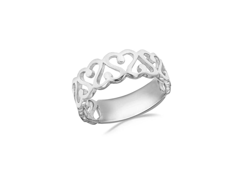 Sterling Silver Rhodium Plated CutoCut Swirl Heart Ring