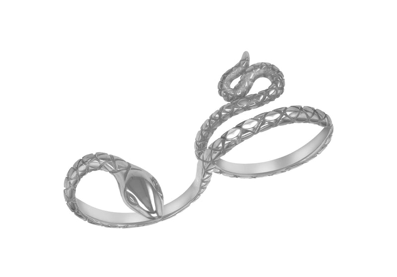 Sterling Silver Rhodium Plated Double Snake Ring