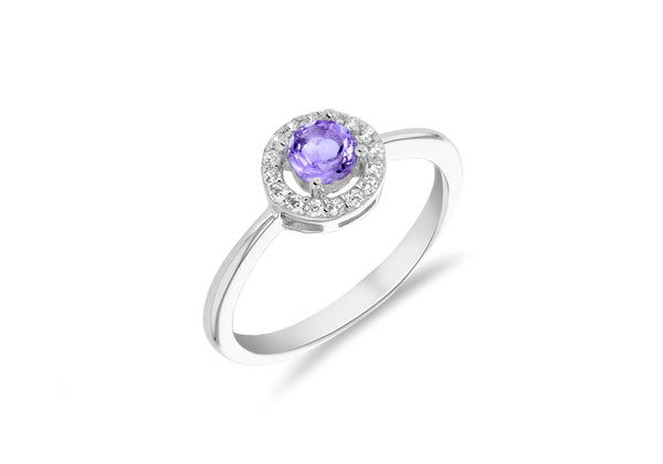 Sterling Silver 0.25ct Amethyst and White Zirconia Halo Ring