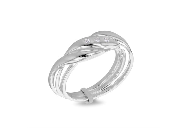Sterling Silver White Zirconia 3-Band Puzzle Ring