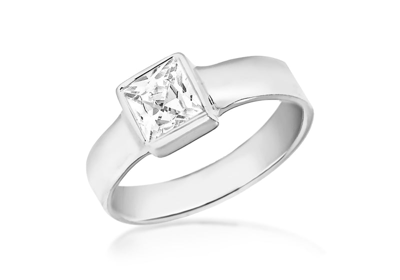 Sterling Silver Square Cut Zirconia Ring