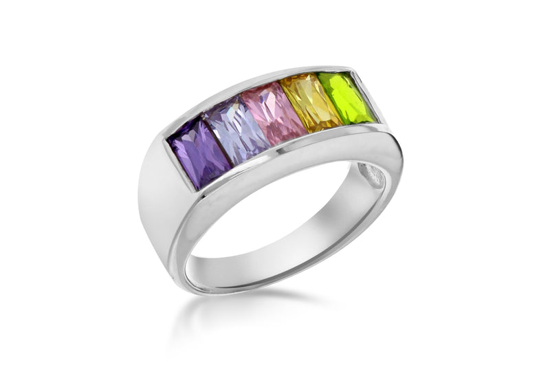 Sterling Silver 5 Multicoloured Zirconia Ring