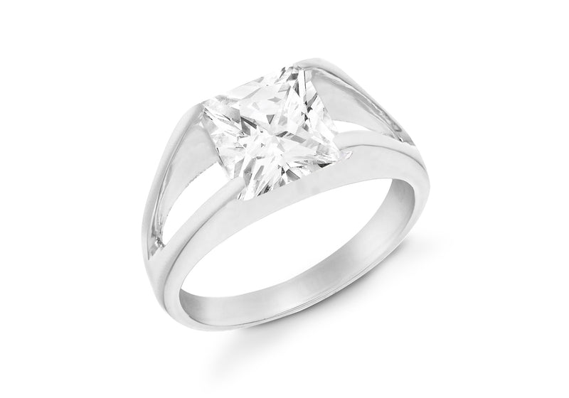 Sterling Silver Square Cut Zirconia Ring 
