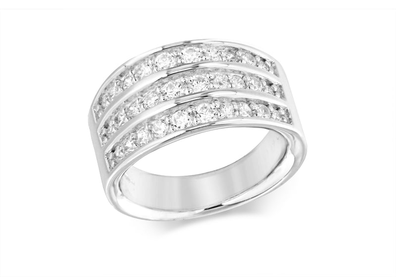 Sterling Silver Zirconia  3-Row Ring