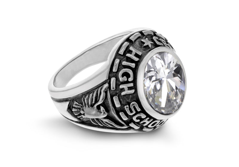 Sterling Silver White Round Zirconia College Ring