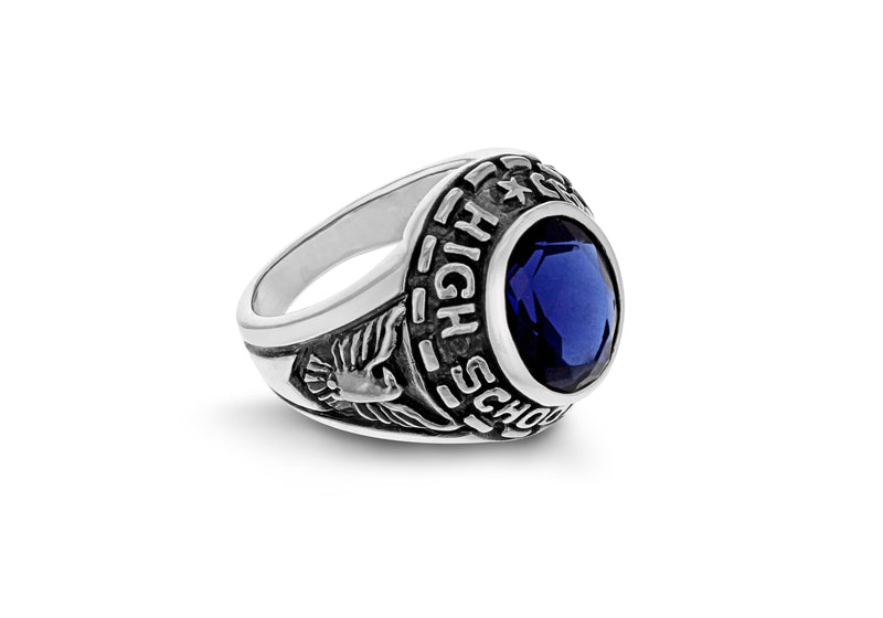 Sterling Silver Sapp Blue Stone Set ollege Ring