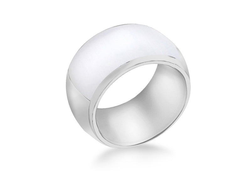 Sterling Silver White Wide Catseye Ring 
