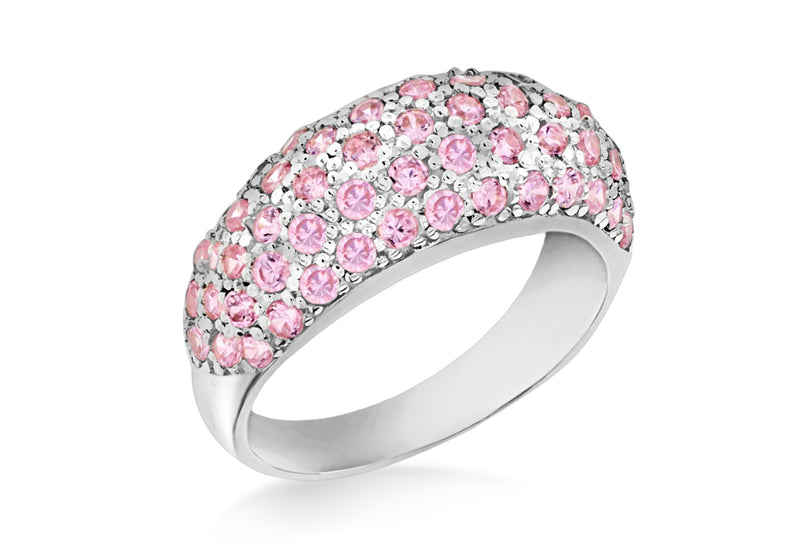 Sterling Silver Pave Dome Pink Zirconia  Stone Set Ring