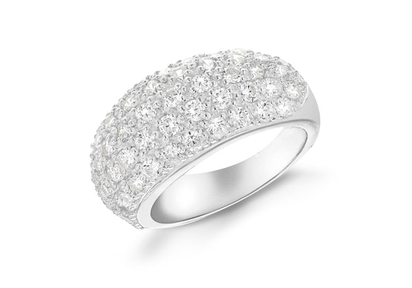 Sterling Silver Pave Dome White Zirconia  Stone Set Ring