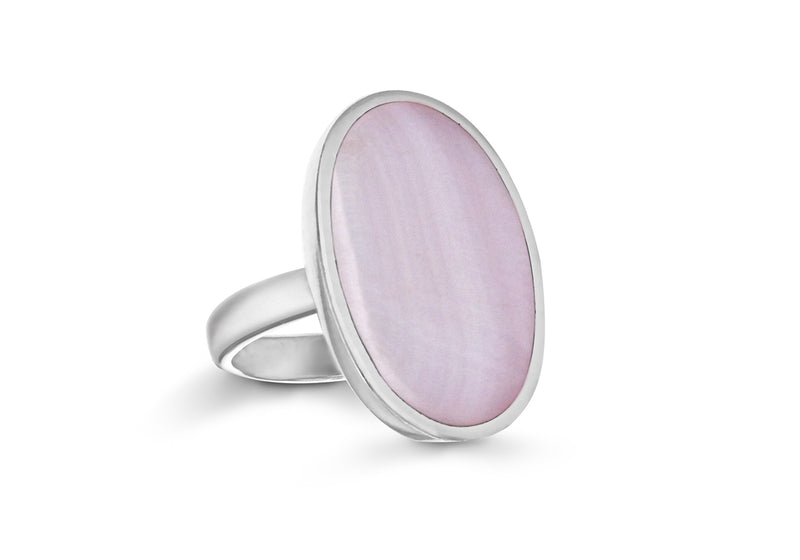 Sterling Silver Round Oval Pink Stone Set Ring