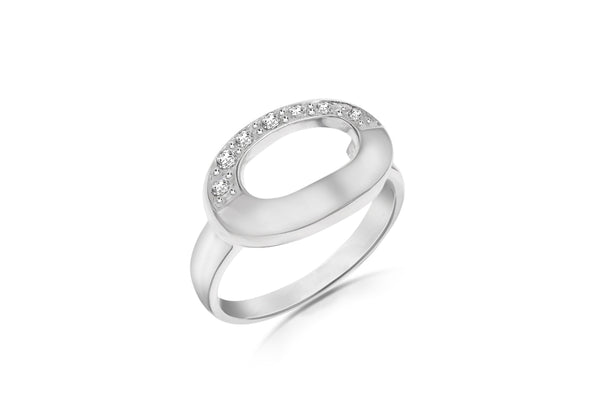 Sterling Silver White Zirconia  Set Polo Ring