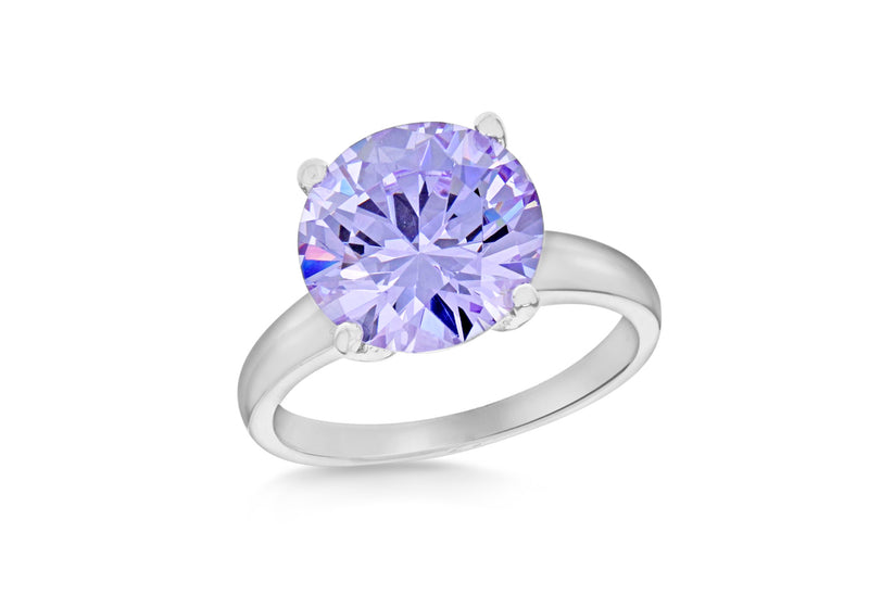 Sterling Silver Round Lavender Zirconia  Stone Ring