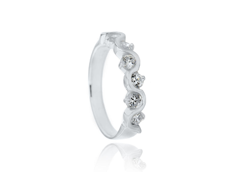 Sterling Silver Zirconia  Wave Six Stone Ring