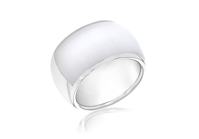 Sterling Silver White Cats Eye Ring 