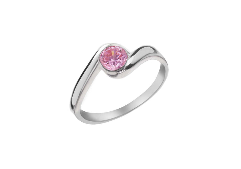 Sterling Silver Pink Zirconia  Stone Set Crossover Ring