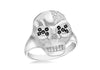 Sterling Silver Black & White Stone Set Skull Ring