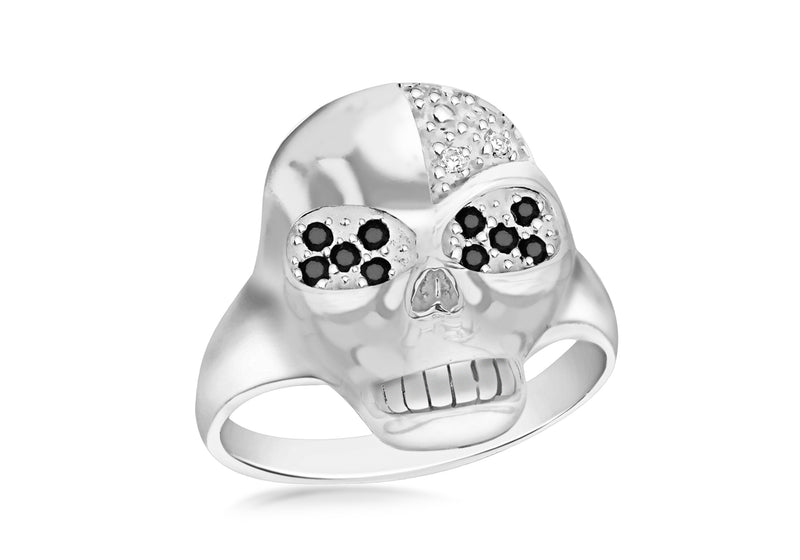 Sterling Silver Black & White Stone Set Skull Ring