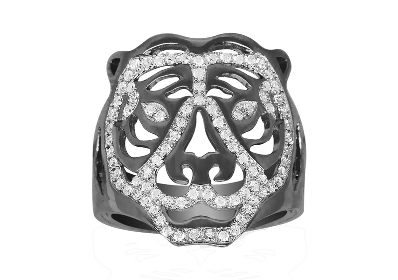 Sterling Silver Black & White Stone Set Tiger Ring
