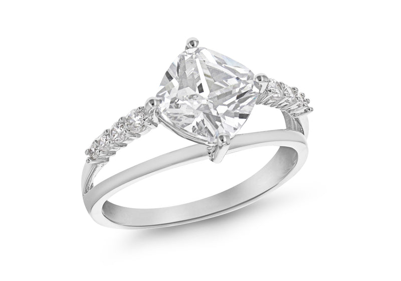 Sterling Silver Rhodium Plated Diamond Shaped Zirconia  Ring