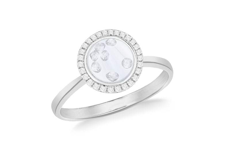 Sterling Silver Rhodium Plated Floating Zirconia  Stones Round Ring