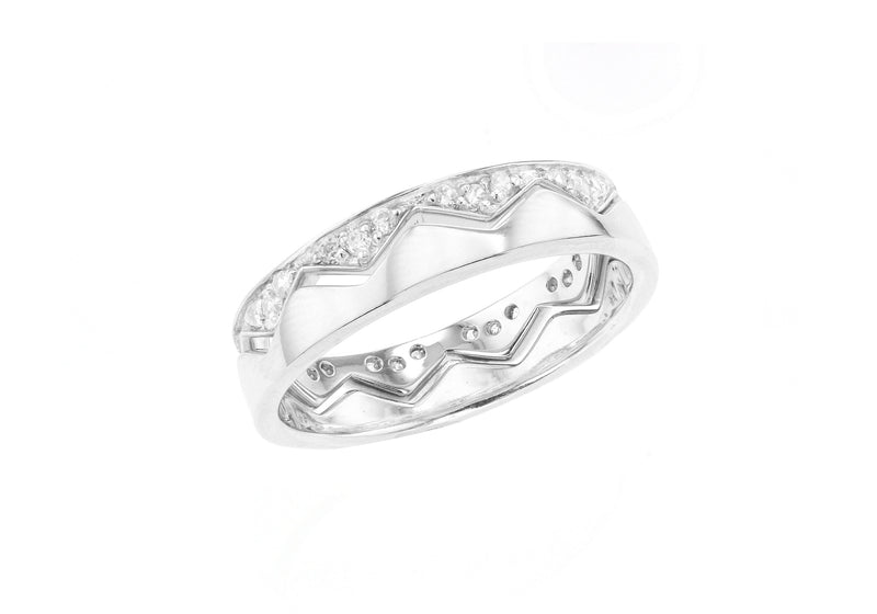 Interlocking Sterling Silver Rhodium Plated Set of Two Polished and Zirconia Zig Zag Rings