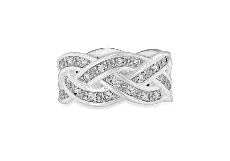 Sterling Silver White Zirconia  Braided Band Ring