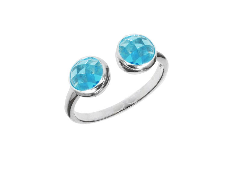 Sterling Silver Blue Crystal Faceted Torque Ring