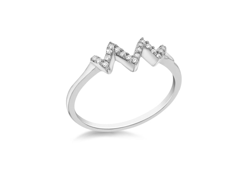 Sterling Silver Rhodium Plated Zirconia  Wave Ring