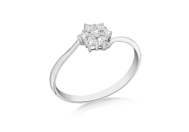 Sterling Silver Rhodium Plated Zirconia  Cluster Ring