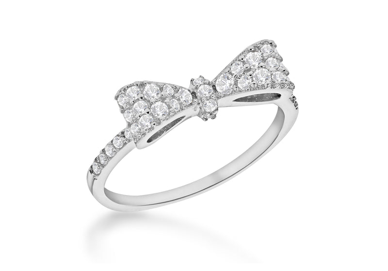 Sterling Silver Rhodium Plated Zirconia  Bow Ring