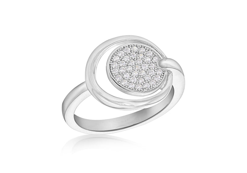 Sterling Silver Rhodium Plated Zirconia  13.3mm x 12.7mm Disc & Circle Ring