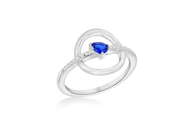 Sterling Silver Rhodium Plated White and Blue Zirconia  Circle & Bar Ring