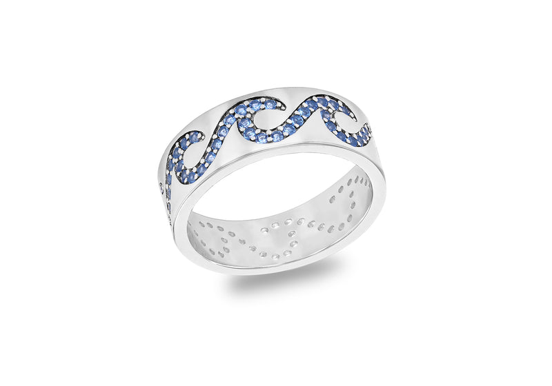Sterling Silver White Zirconia Wave Band Ring