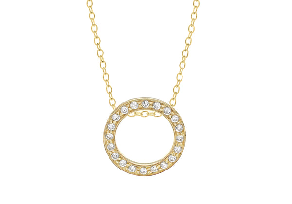 Sterling Silver Gold Plated Zirconia  Set Open Circle Necklace