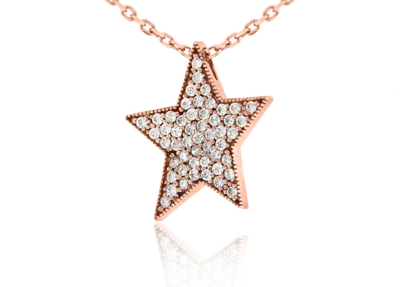 Yellow Gold Plated Sterling Silver Zirconia Star Trace Chain Pendant 