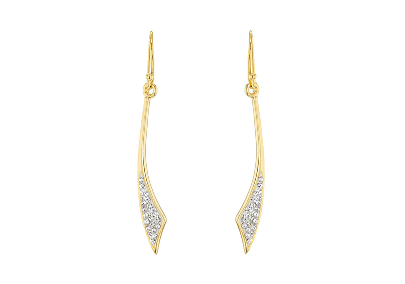 Sterling Silver Gold Plated Crystal Set Long Earrings
