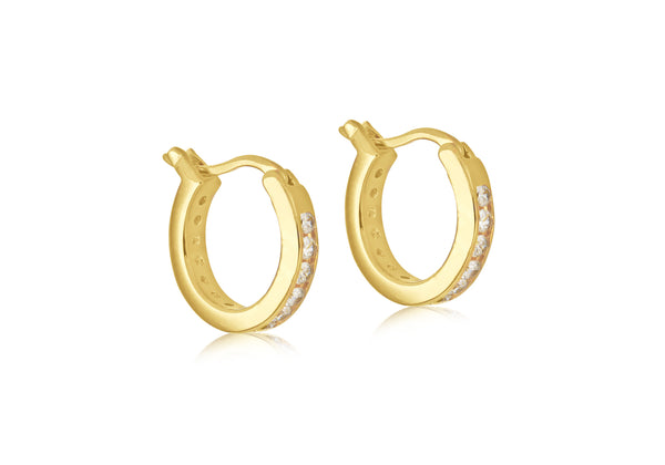 Sterling Silver Gold Plated White Zirconia  Set Round Huggy Earrings