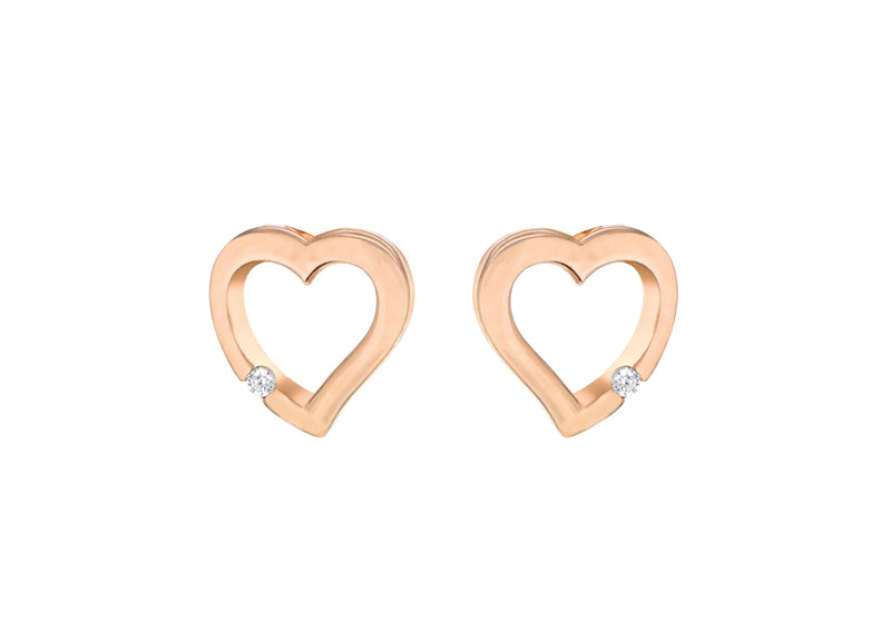 Sterling Silver Rose Gold Plated Zirconia Cutout Heart Stud Earrings