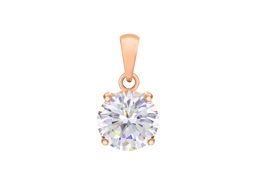 Sterling Silver Rose Gold Plated Round Zirconia  Stone Claw Pendant