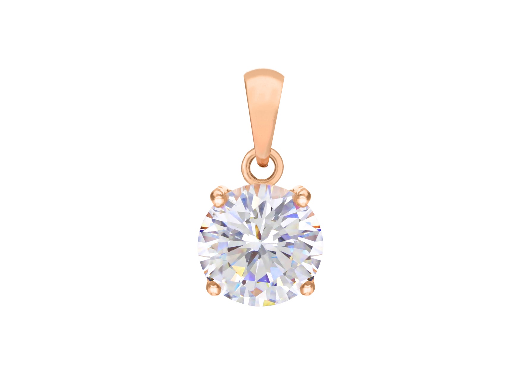 Sterling Silver Rose Gold Plated Round Zirconia  Stone Claw Pendant