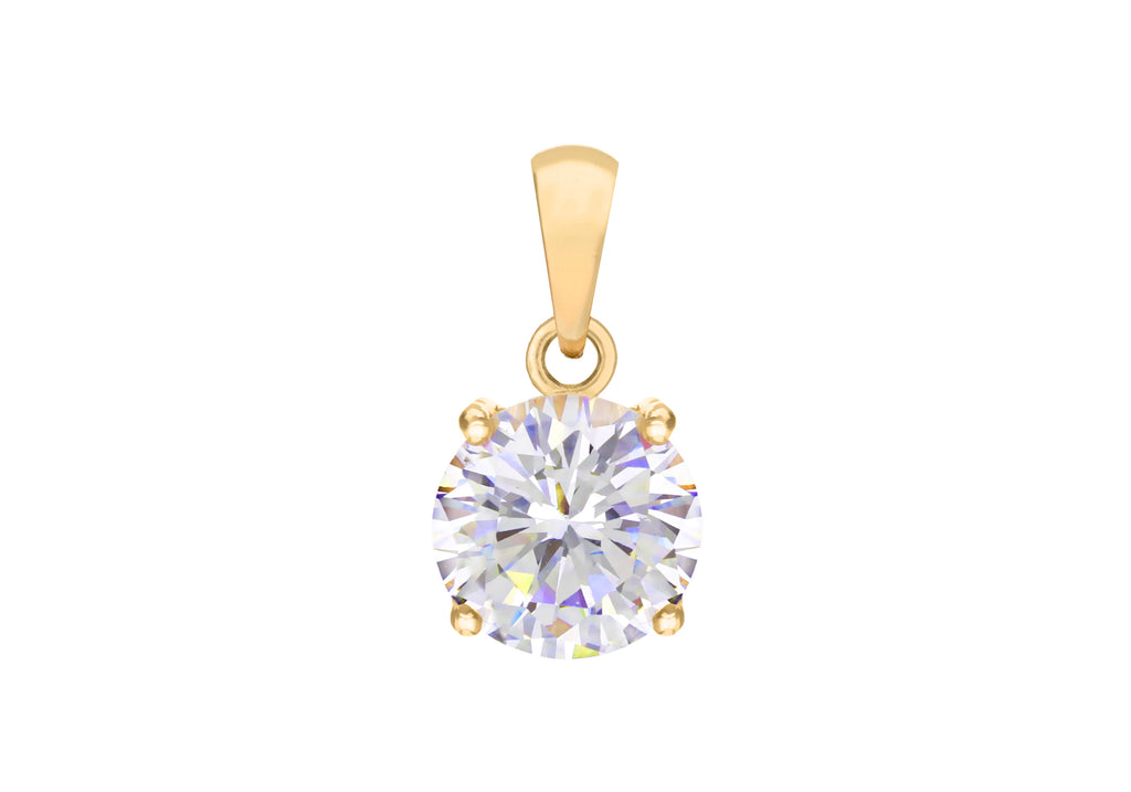 Sterling Silver Yellow Gold Plated Round Zirconia  Stone Claw Pendant
