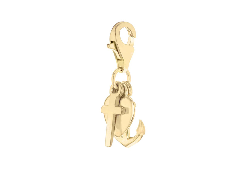 Sterling Silver Gold Plated Anchor Cross & Heart Charm Pendant 