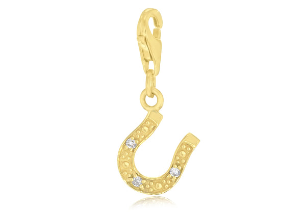 Sterling Silver Gold Plated Zirconia Set Horseshoe Charm 