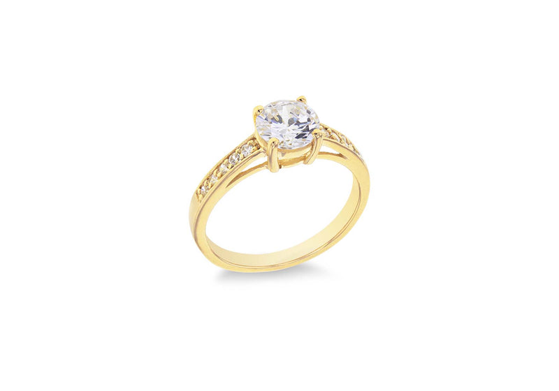 Sterling Silver Gold Plated Zirconia  Solitaire Ring