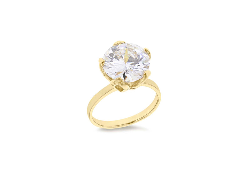 Sterling Silver Gold Plated Large Zirconia  Solitaire Ring