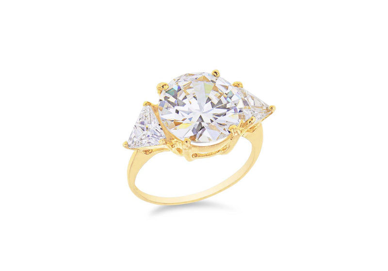 Sterling Silver Gold Plated Tri-Zirconia  Set Ring