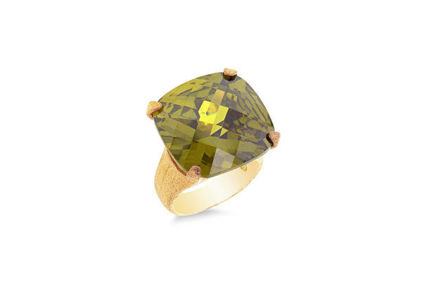 Sterling Silver Yellow Gold Plated Green Zirconia Facet Ring