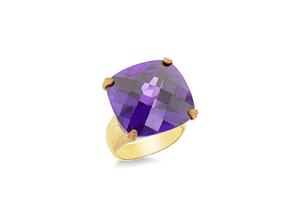 Sterling Silver Amethyst Zirconia Square Facet Ring