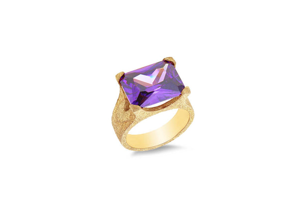 Sterling Silver Gold Plated Amethyst Zirconia  Set Ring